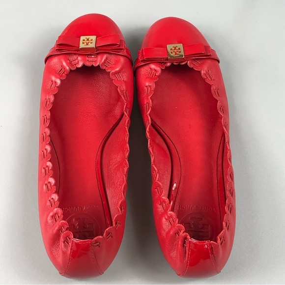 Tory Burch Romy Red Leather Round Toe Ballet Flats Size 7M - Picture 5 of 8